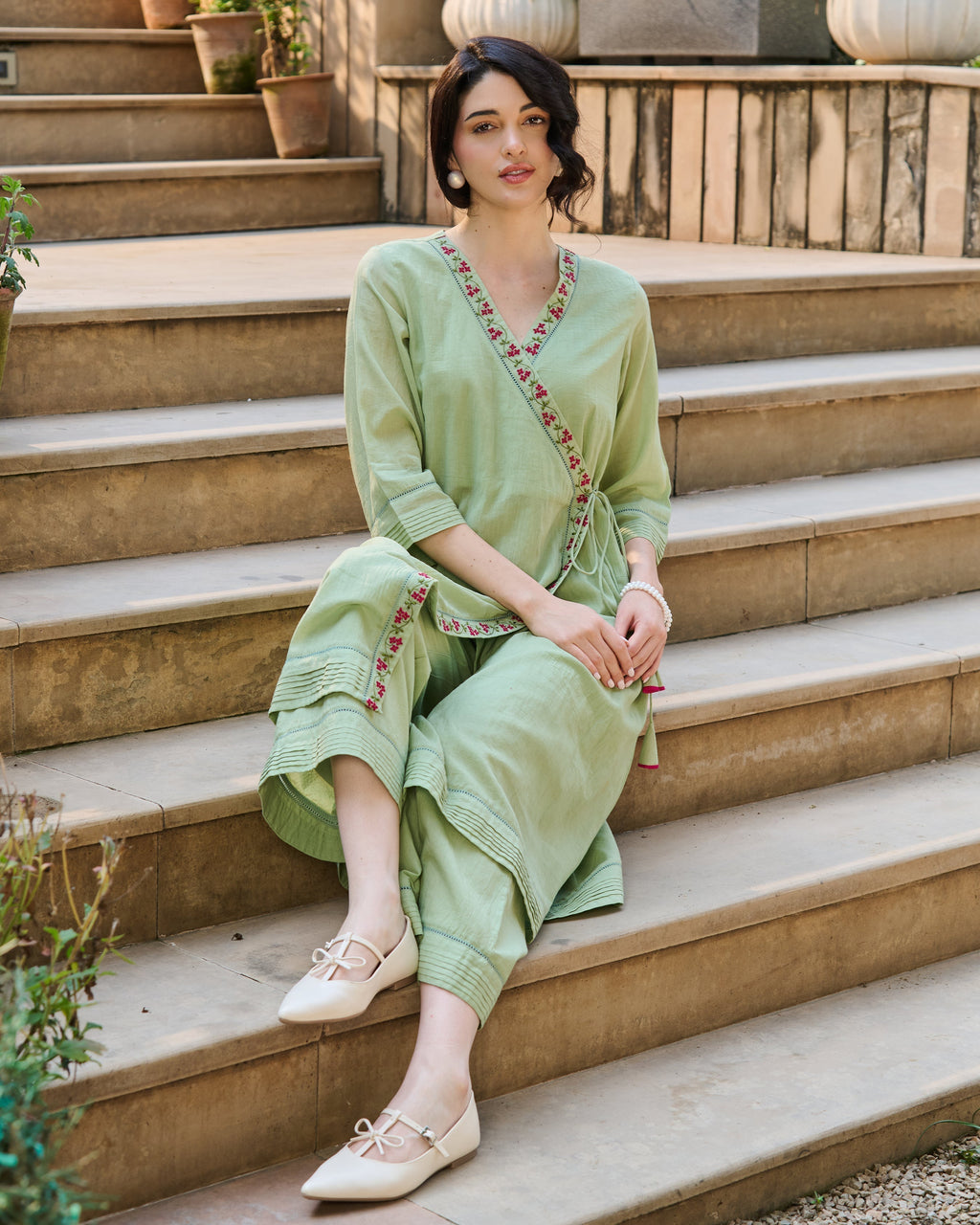 Brisa Green Embroidered Cotton Kurta Set
