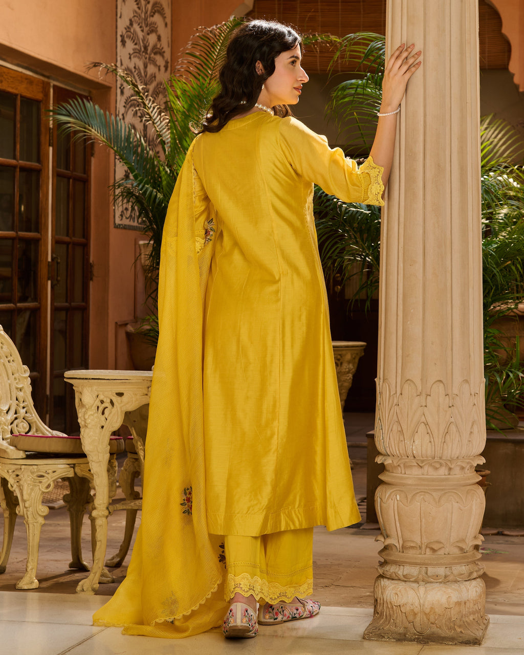 Anoop Yellow Embroidered Chanderi Suit Set