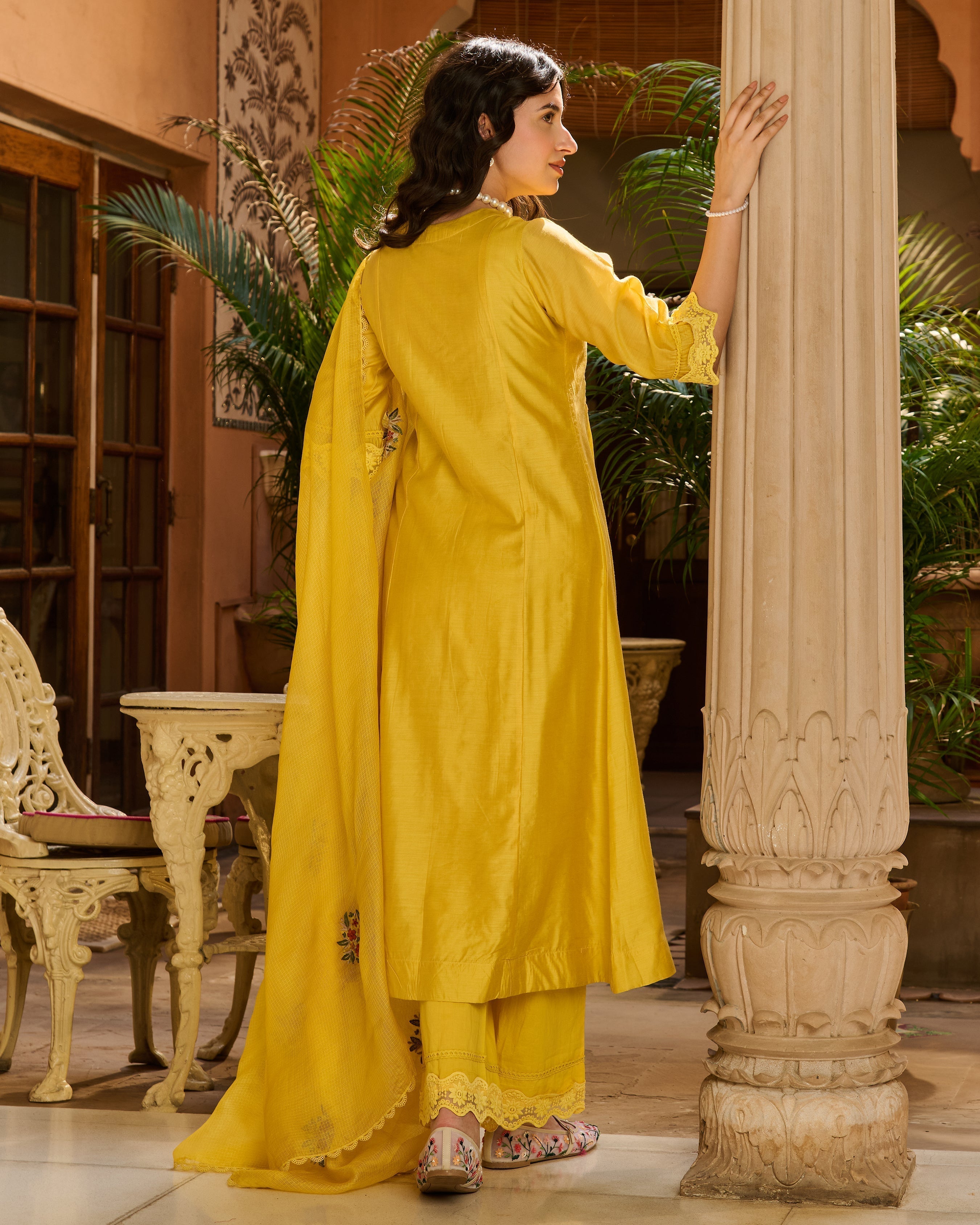 Anoop Yellow Embroidered Chanderi Suit Set